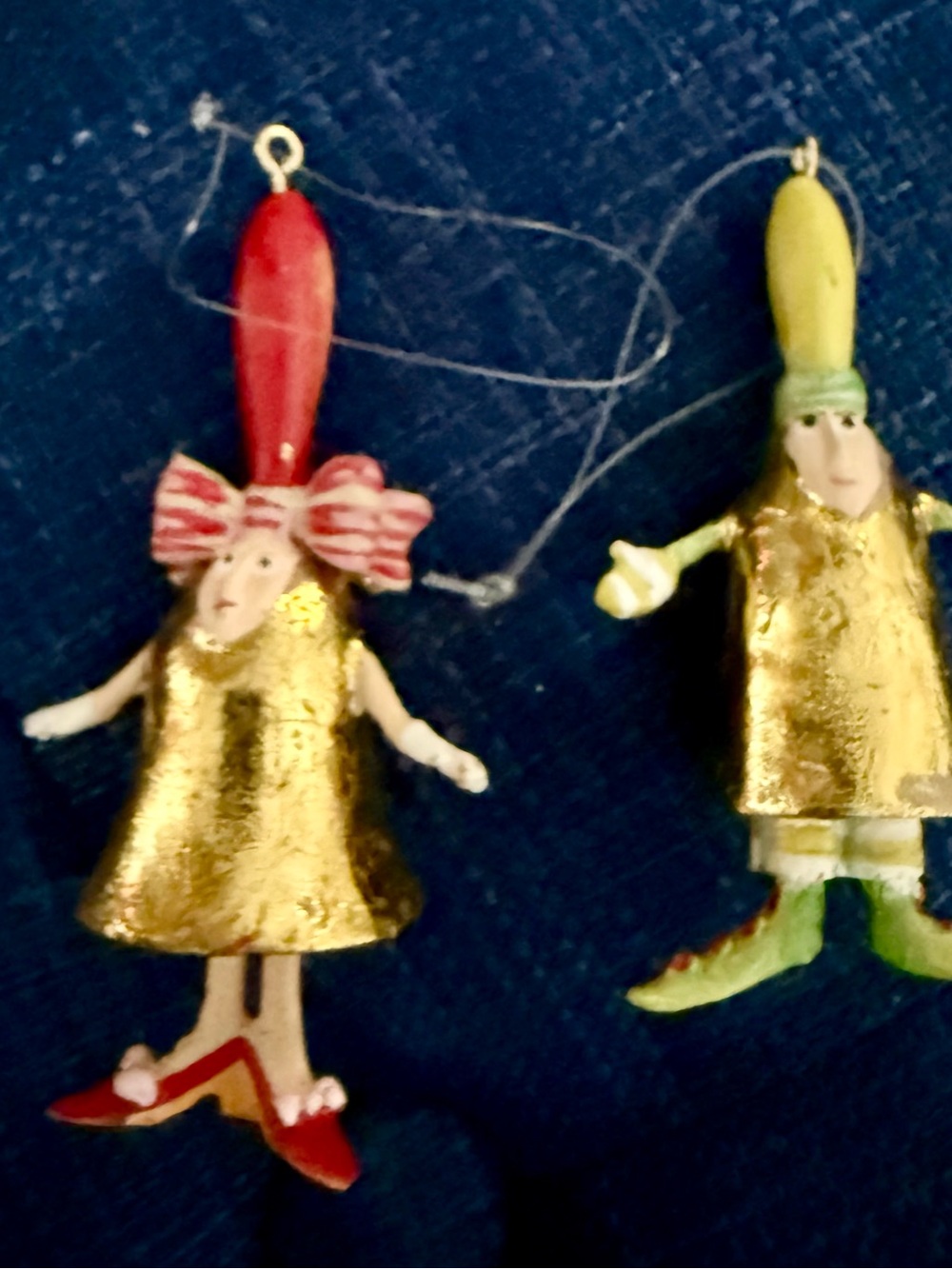 MacKenzie-Childs Gold-Dressed Mini Holiday Ornaments with Red & Yellow Hats